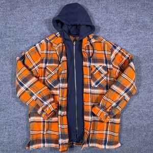 Legendary Whitetails Mens Orange Plaid Hooded Flannel Quilted Shirt Jacket Large